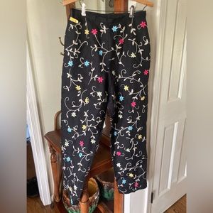 Talbot’s Fresh Linen Embroidered Pants Size 6 BLACK multi FLORAL lined FABULOUS!
